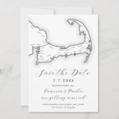 Save The Date Dennis Port MA Cape Cod Map Mariage noir blanc (Devant)