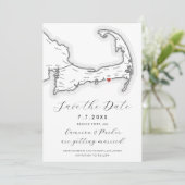 Save The Date Dennis Port MA Cape Cod Map Mariage noir blanc (Debout devant)