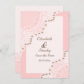 Save The Date Dentelle blanche avec perles mariage rose Enregist (Devant / Derrière)