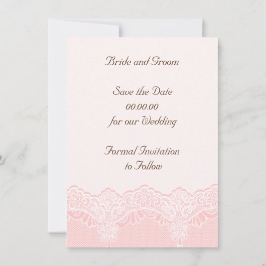 Save The Date Dentelle blanche avec perles mariage rose Enregist (Dos)