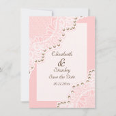 Save The Date Dentelle blanche avec perles mariage rose Enregist (Devant)