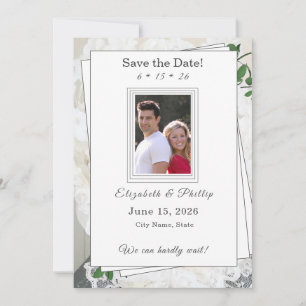 Save The Date Dentelle blanche et mariage des Feuilles Roses Enr