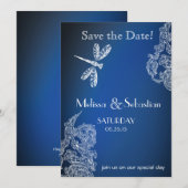 Save The Date Dentelle blanche sur Royal Blue Dragonlies (Devant / Derrière)