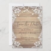 Save The Date Dentelle Blanche, Texture Bois, Lumières Enregistr (Devant)