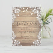 Save The Date Dentelle Blanche, Texture Bois, Lumières Enregistr (Debout devant)