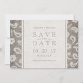Save The Date Dentelle burlap mariage campagnard rustique enregi (Devant)