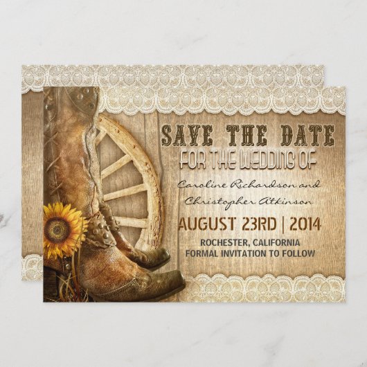 Save The Date dentelle de tournesol de style champêtre enregistr (Devant / Derrière)