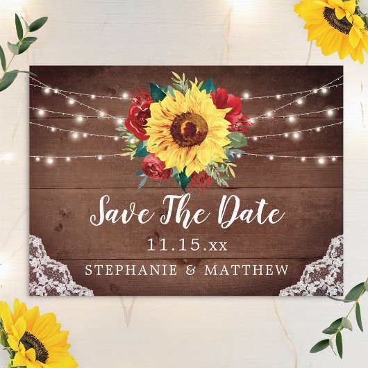 Save The Date Dentelle de tournesol rustique Mariage de automne