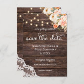 Save The Date Dentelle en bois, lumières, broussailles et bracel (Devant / Derrière)