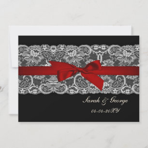 Save The Date Dentelle et ruban rouge, noir enregistrer la date