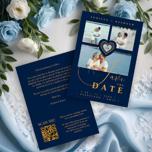 Save The Date Dentelle Exquise Or & Bleu Marine 3 Multi Photos