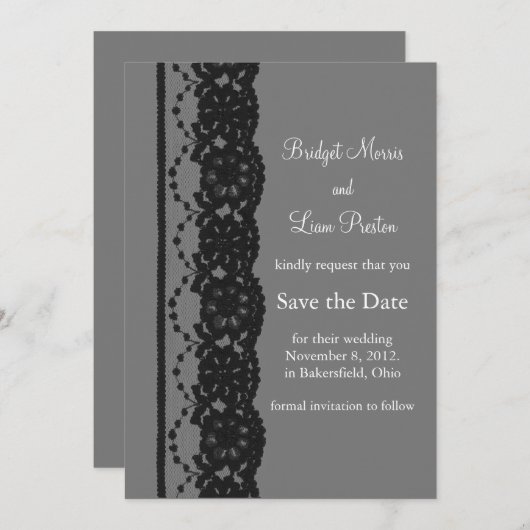 Save The Date Dentelle française Enregistrer la date (gris) (Devant / Derrière)