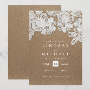 Save The Date Dentelles   Mariage en papier Kraft Enregistrer le