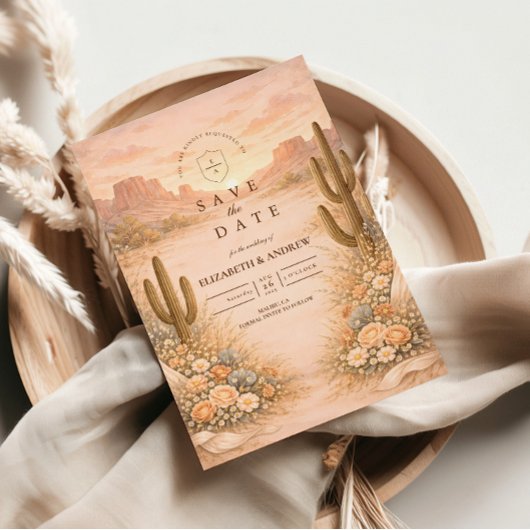 Save The Date Desert Blush Cactus Landscape Wedding