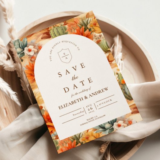 Save The Date Desert Floral Arch Wedding