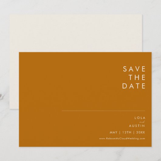 Save The Date Désert simple | Orange brûlé horizontal (Devant / Derrière)