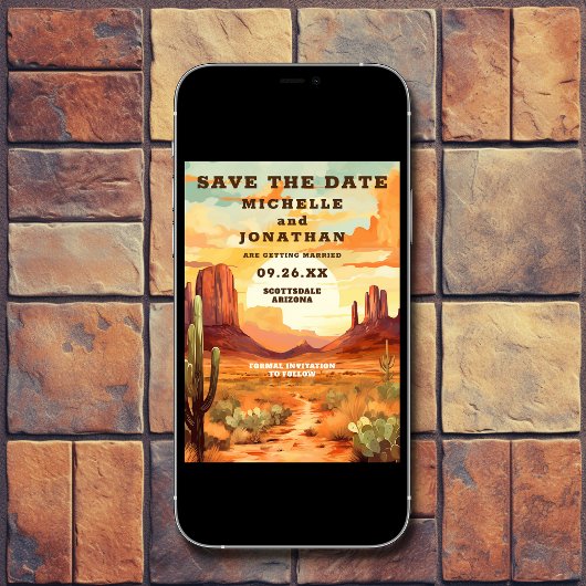 Save The Date Desert Sunset et Cactus Sud-Ouest Mariage