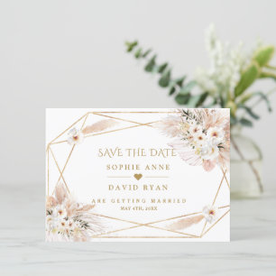 Save The Date Desert White Roses Pampas Grass Gold Mariage