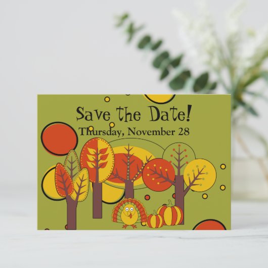 Save The Date Design d'action de grâces rétro rouge, jaune et ve (Debout devant)