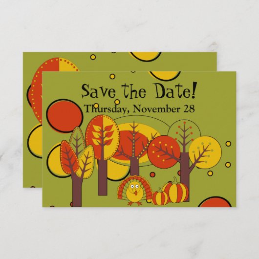 Save The Date Design d'action de grâces rétro rouge, jaune et ve (Devant / Derrière)