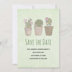 Save The Date Design d'aquarelle Trio Cactus Trio mignon et sour