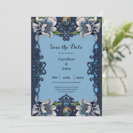 Save The Date Design élégant bleu celtique (Debout devant)