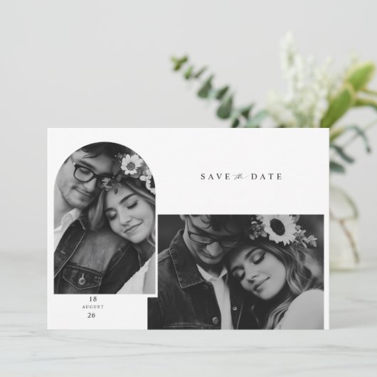 Save The Date Design Élégant Texte Photo Mariage Enregistrer La  (Debout devant)