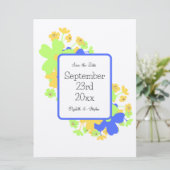 Save The Date Design floral élégant en bleu vert jaune (Debout devant)