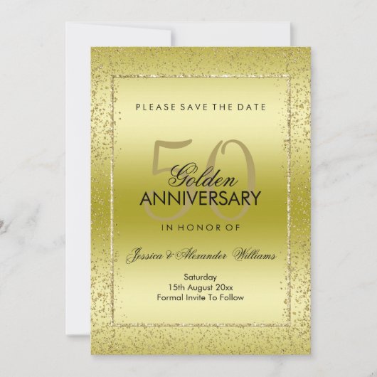 Save The Date Design Gold Confetti 50e Mariage (Devant)