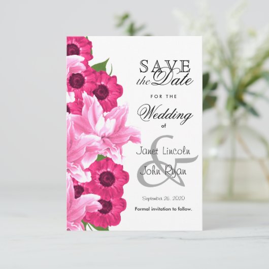 Save The Date Design Mariage Fleur Rose - Enregistrer La Date (Debout devant)