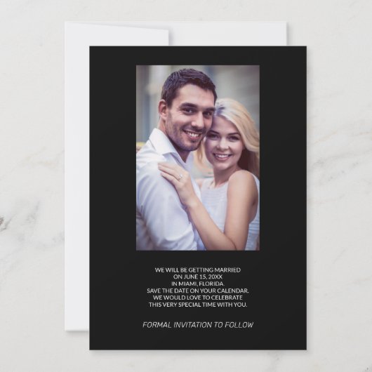 Save The Date Design moderne 2 Mariage photo Fiançailles noir (Dos)