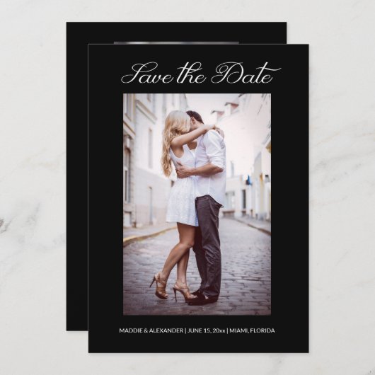 Save The Date Design moderne 2 Mariage photo Fiançailles noir (Devant / Derrière)