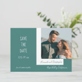 Save The Date Design Moderne Chic Turquoise Photo Simple Mariage (Debout devant)