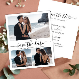 Save The Date Design moderne Script 3 Photo Collage Mariage