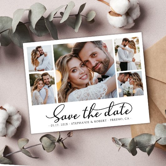 Save The Date Design moderne Script 3 Photo Collage Mariage