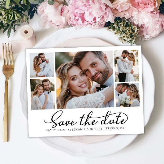 Save The Date Design moderne Script 3 Photo Collage Mariage