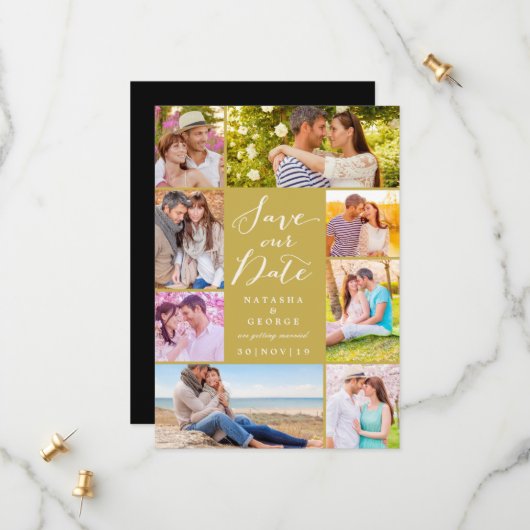 Save The Date Design Moderne Script 8 Multi Photo Enregistrer La (Devant/Arrière en situation)