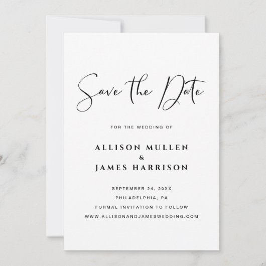 Save The Date Design moderne Script Coeur En Forme De Photo (Dos)