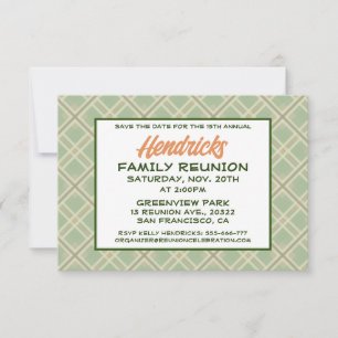 Save The Date Design Retrouvailles familiales vertes et plaid