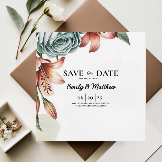 Save The Date Design Rose Bleu Moderne Enregistrer La Date