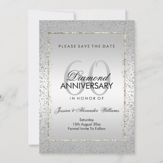 Save The Date Design Silver Confetti 60e mariage Enregistrer la  (Devant)