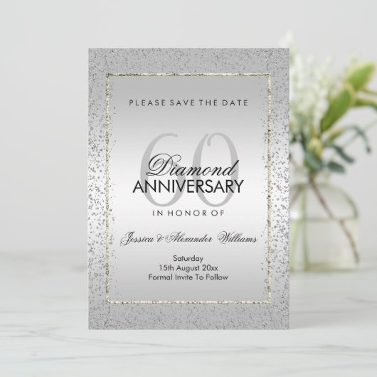 Save The Date Design Silver Confetti 60e mariage Enregistrer la  (Debout devant)