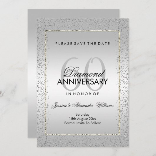 Save The Date Design Silver Confetti 60e mariage Enregistrer la  (Devant / Derrière)