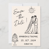 Save The Date Dessin à la main rétro crème capricieux (Devant)
