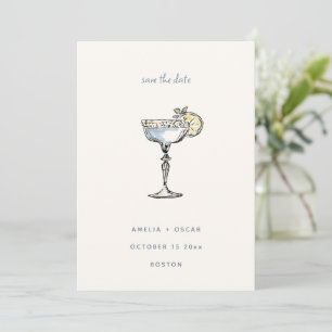 Save The Date Dessin de cocktail Margarita amusant Mariage bleu