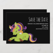 Save The Date Dessin d'Halloween de Cute Frankenstein Unicorn (Devant / Derrière)