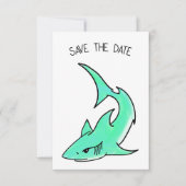Save The Date dessin souriant requin menthe bleu vert océan anim (Devant)