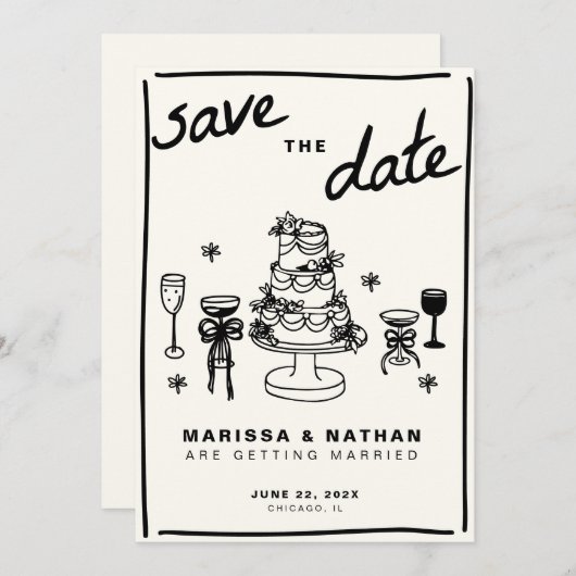 Save The Date Dessiné ensemble Mariage (Devant / Derrière)