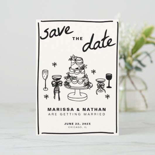 Save The Date Dessiné ensemble Mariage avec photo (Debout devant)