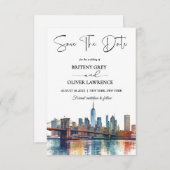 Save The Date Destination de la skyline à l'aquarelle de New Yor (Devant / Derrière)
